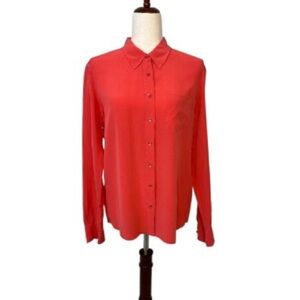 Equipment Femme Bright Coral Collared Silk Blouse Size Large